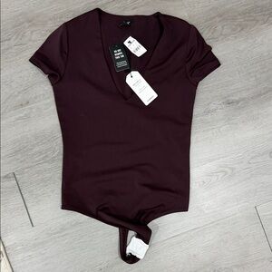 Express Burgundy V-Neck Bodysuit